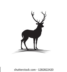 Deer silhouette. Wild animal reindeer drawn logo design