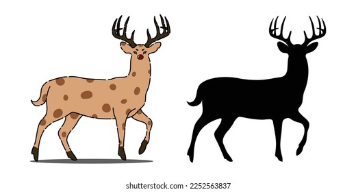 Deer silhouette. silhouette of deer. wild animal silhouette. deer vector illustration. animal shadow