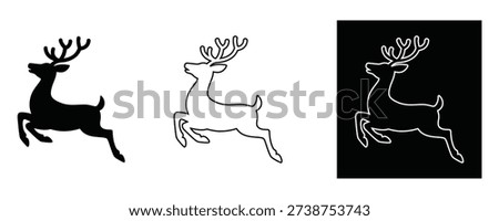 Deer silhouettes in dynamic running poses with variations