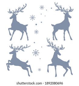 Deer silhouettes. Image of deer and snowflakes for New Year's design isolated on white background.