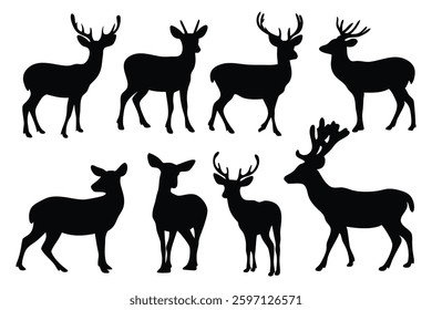 
Deer silhouettes set isolated flat vector illustration on white background