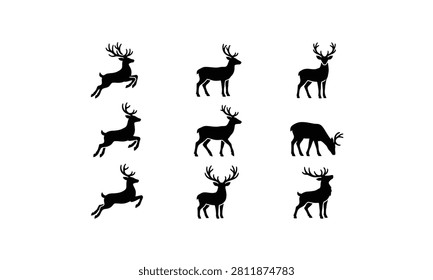 Deer silhouettes set various poses of majestic horned animals.