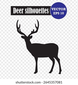 Deer silhouettes vector illustration. Deer antlers stencil icon. PNG type. Eps 10