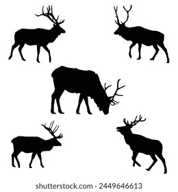 deer silhouettes, vector, illustration, isolated on white background