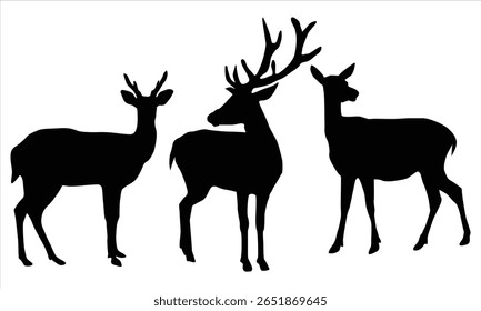 deer silhouettes vector on white background