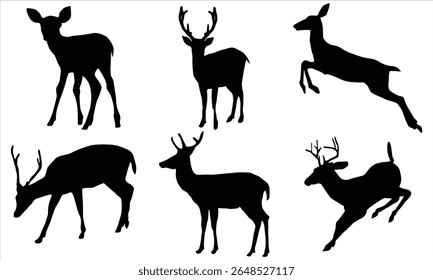 Deer silhouettes vector set on a white background