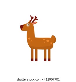 Deer Simplified Cute Illustration In Childish Flat Vector Design Isolated On White Background