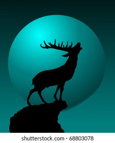 Deer singing a song standing on a high cliff;