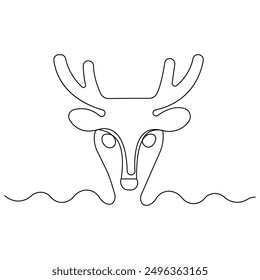 Deer  single line art, continuous one line drawing of  Isolated outline vector art
