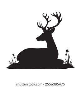 deer sitting pose in silhouette vector illustration