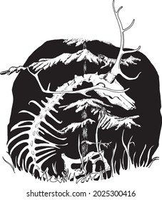 deer skeleton in the forest line art