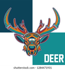 deer sketch vector graphics color head with horns - Vector