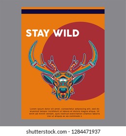 deer sketch vector graphics color head with horns - Vector