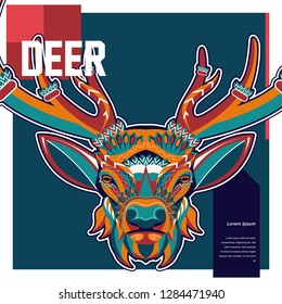 deer sketch vector graphics color head with horns - Vector