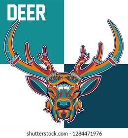 deer sketch vector graphics color head with horns - Vector