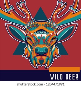 deer sketch vector graphics color head with horns - Vector