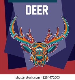 deer sketch vector graphics color head with horns - Vector
