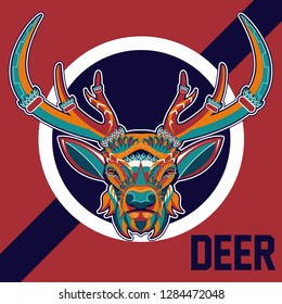 deer sketch vector graphics color head with horns - Vector