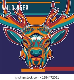 deer sketch vector graphics color head with horns - Vector