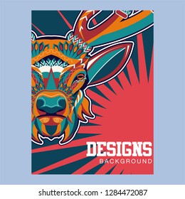 deer sketch vector graphics color head with horns - Vector