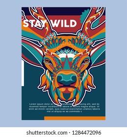deer sketch vector graphics color head with horns - Vector