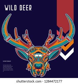 deer sketch vector graphics color head with horns - Vector