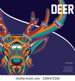 deer sketch vector graphics color head with horns - Vector