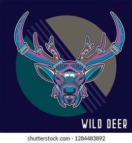 deer sketch vector graphics color head with horns - Vector