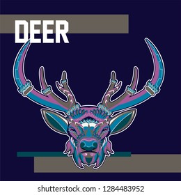 deer sketch vector graphics color head with horns - Vector