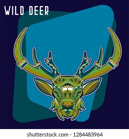 deer sketch vector graphics color head with horns - Vector