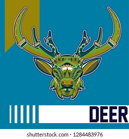 deer sketch vector graphics color head with horns - Vector