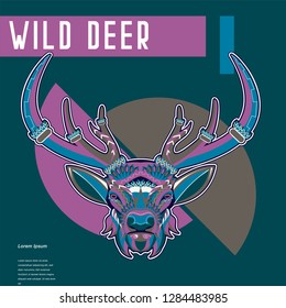 deer sketch vector graphics color head with horns - Vector