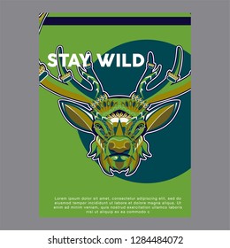 deer sketch vector graphics color head with horns - Vector