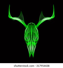 Deer skull. 3d style illustration for prints, bag, tattoo or t-shirt.