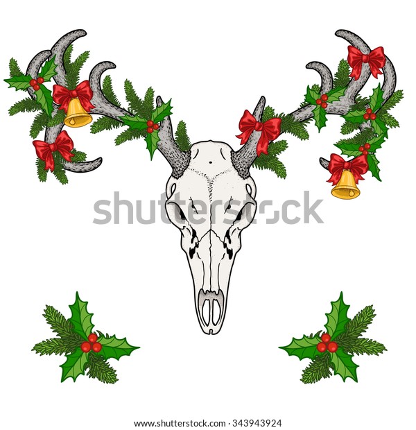 Deer Skull Christmas Decorations Stock Vector Royalty Free 343943924