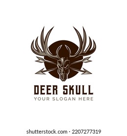 Deer Skull Cross Arrow Logo Vintage Outdoor adventure logo design template vector illustration