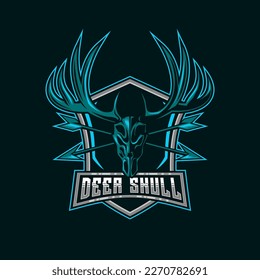 Deer Skull E-Sport Mascot Logo Design Cross Arrow Template Vector Illustration