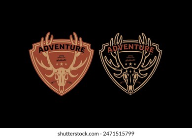 deer skull head with shield logo design for wildlife hunting and adventure sport business