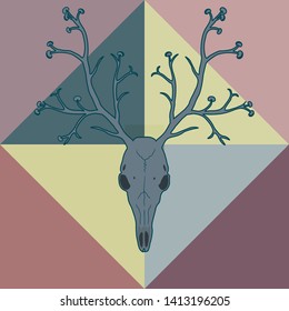 Deer skull illustration on multicolor geometrical background