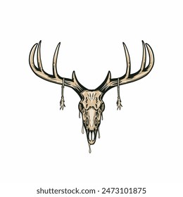 Deer skull illustration on white background. Illustration print for t-shirts