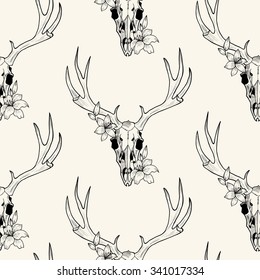  deer skull  and lily vector seamless pattern