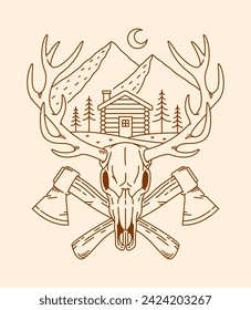 deer skull line art illustration
