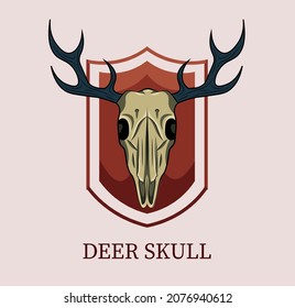 Deer skull logo on a shield. Suits for men's club, motoclub or hunting.
