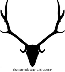 Deer skull with long horns isolated on white background. Animal head black silhouette icon, vector eps 10