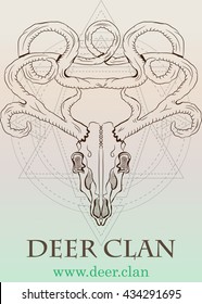 Deer skull on sacred geometry background. Boho style.