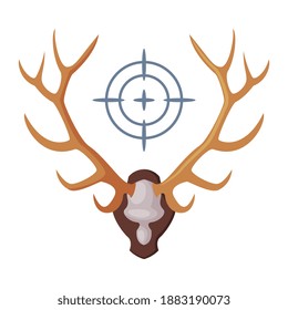 Deer Skull on Wall, Hunter Trophy Flat Vector Illustration