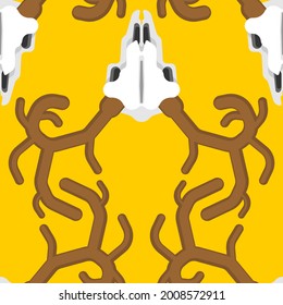 Deer skull pattern seamless. Moose skeleton head background. vector texture