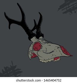 Deer skull in profile. Animal bone in hand drawn style isolated on white. Great forhorror or punk print. Halloween card.