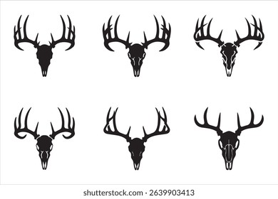 Deer skull silhouette vector set of black and white skeleton art template
