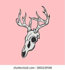 Deer Skull Symbol. Tattoo Design. Vector Illustration.